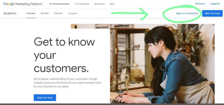 Screenshot of Google Analytics homepage prior to logging in